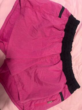 Hot Pink Lululemon Athletic Running Shorts with Black Waistband